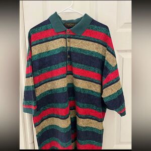 Y2K VINTAGE MEN’S CROSS CREEK STRIPE POLO SHIRT -SIZE XL Made in USA 100% COTTON